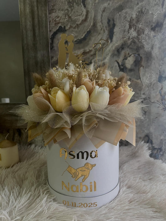 Box Fleurs en Cire Parfumée – Grand Format (Mariage ) Personnalisée