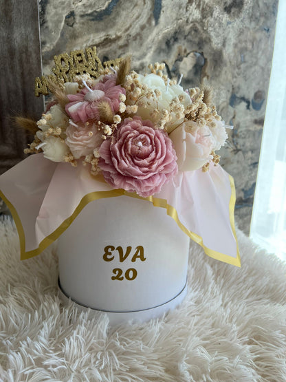 Box Fleurs en Cire Parfumée – Grand Format (Anniversaire) Personnalisée
