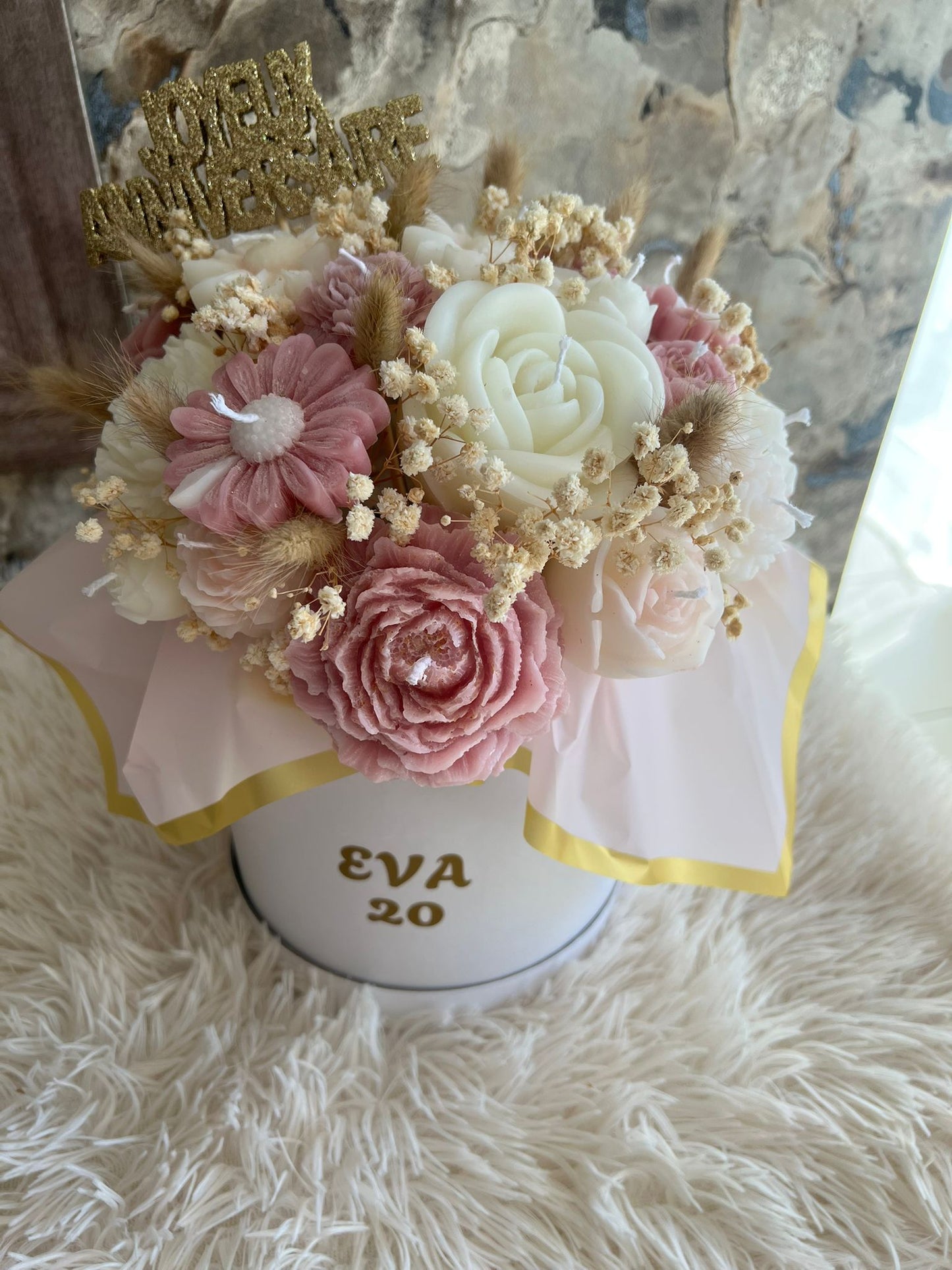 Box Fleurs en Cire Parfumée – Grand Format (Anniversaire) Personnalisée