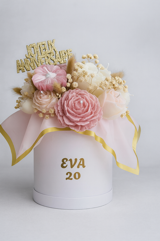 Box Fleurs en Cire Parfumée – Grand Format (Anniversaire) Personnalisée